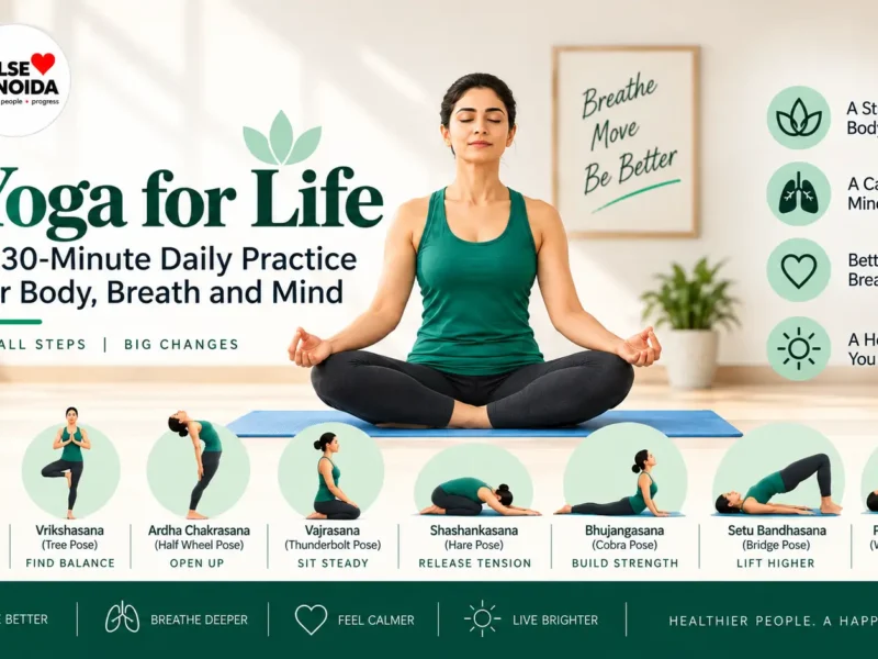 Yoga for Life 30-minute daily practice with Pranayama, eight yoga asanas and relaxation