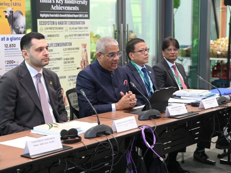 Union Environment Minister Bhupender Yadav speaking alongside delegates at a biodiversity conservation meeting during CBD COP17 in Yerevan, Armenia.