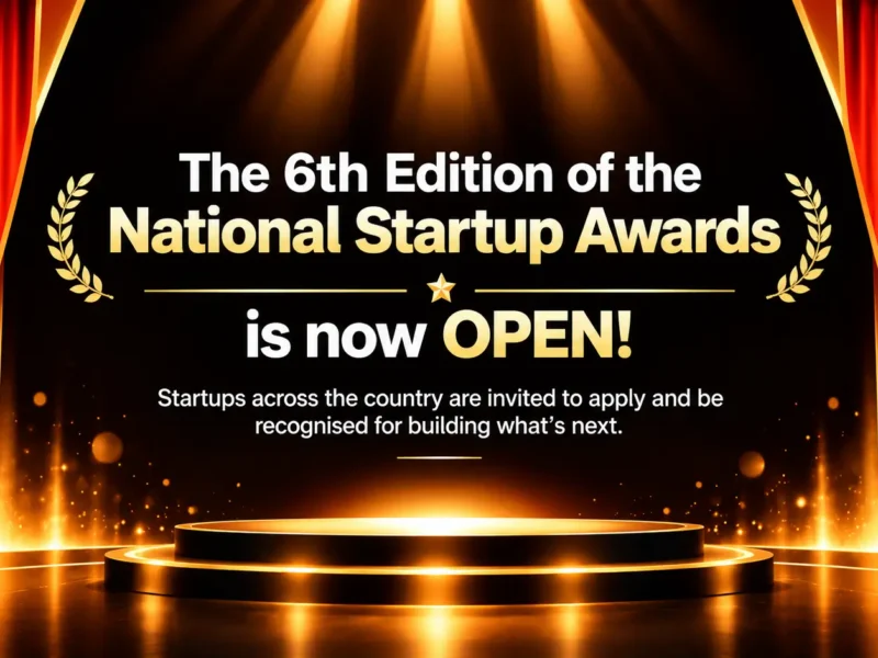 Official Startup India graphic announcing that applications are open for the sixth National Startup Awards.
