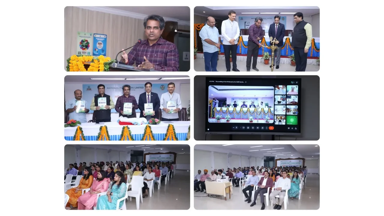 National Fertilizers Limited officials unveil the HR Manual during an event at the company's corporate office in Noida.