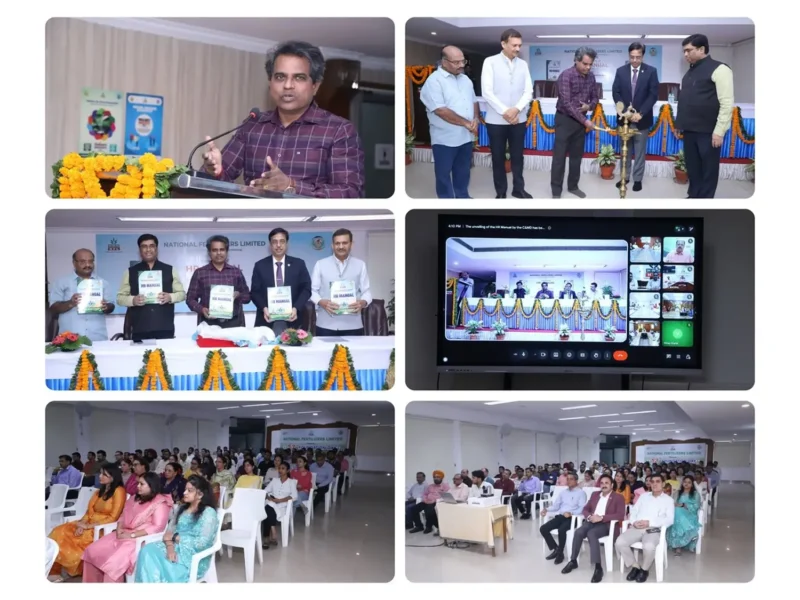 National Fertilizers Limited officials unveil the HR Manual during an event at the company's corporate office in Noida.