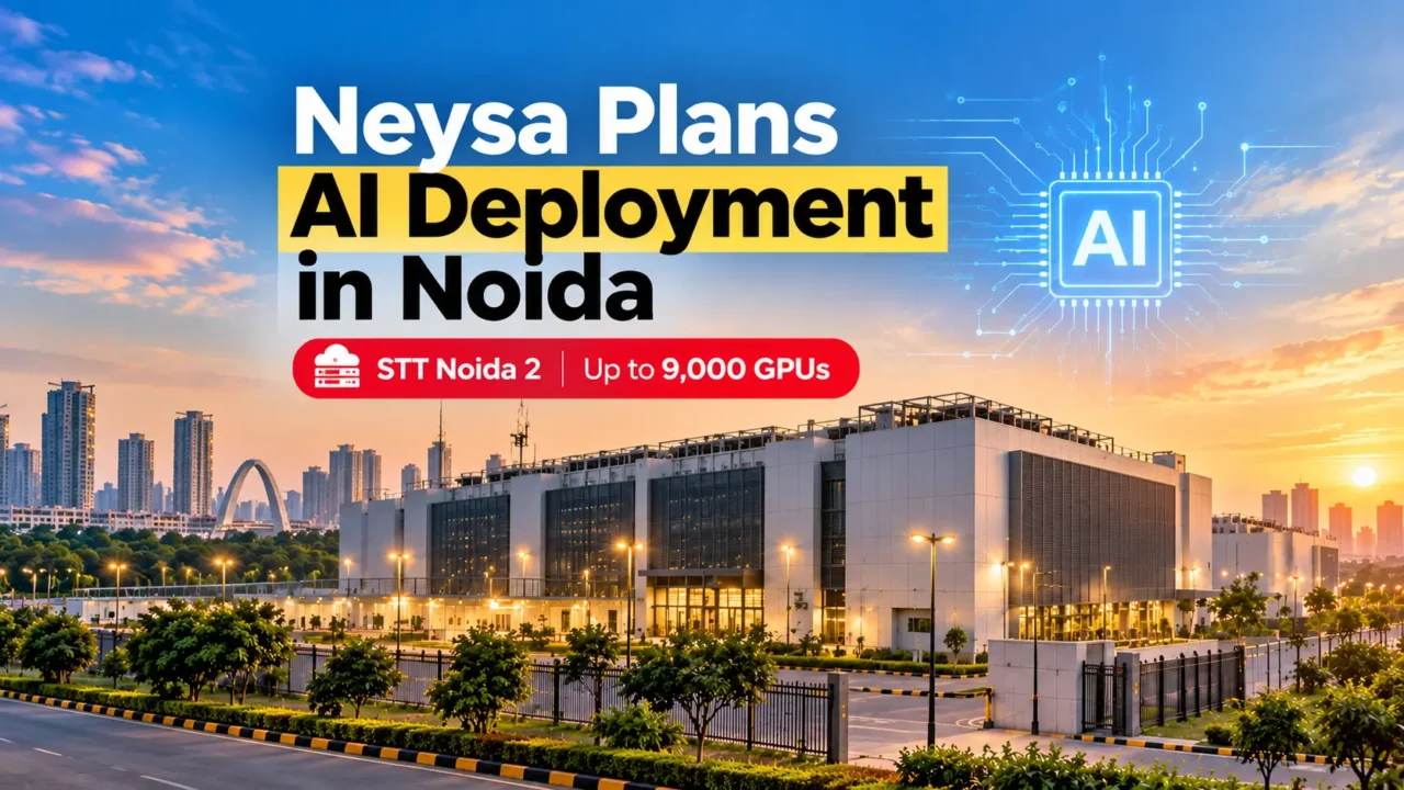 AI-generated illustration of a data centre representing Neysa's planned AI infrastructure deployment in Noida.