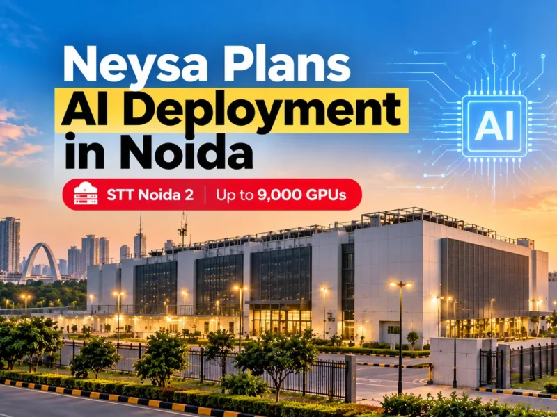 AI-generated illustration of a data centre representing Neysa's planned AI infrastructure deployment in Noida.